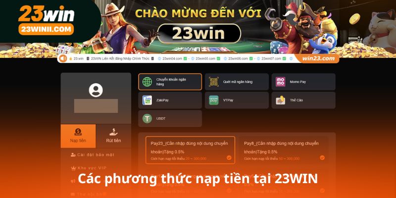 Các phương thức nạp tiền tại 23WIN